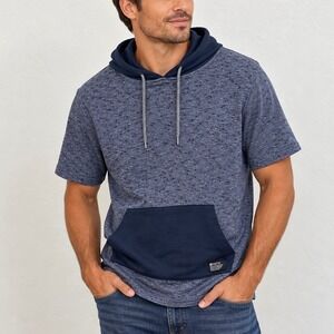 Matix Mens Short Sleeve Hoodie Blue Slub Knit Pullover Kangaroo Pocket Small